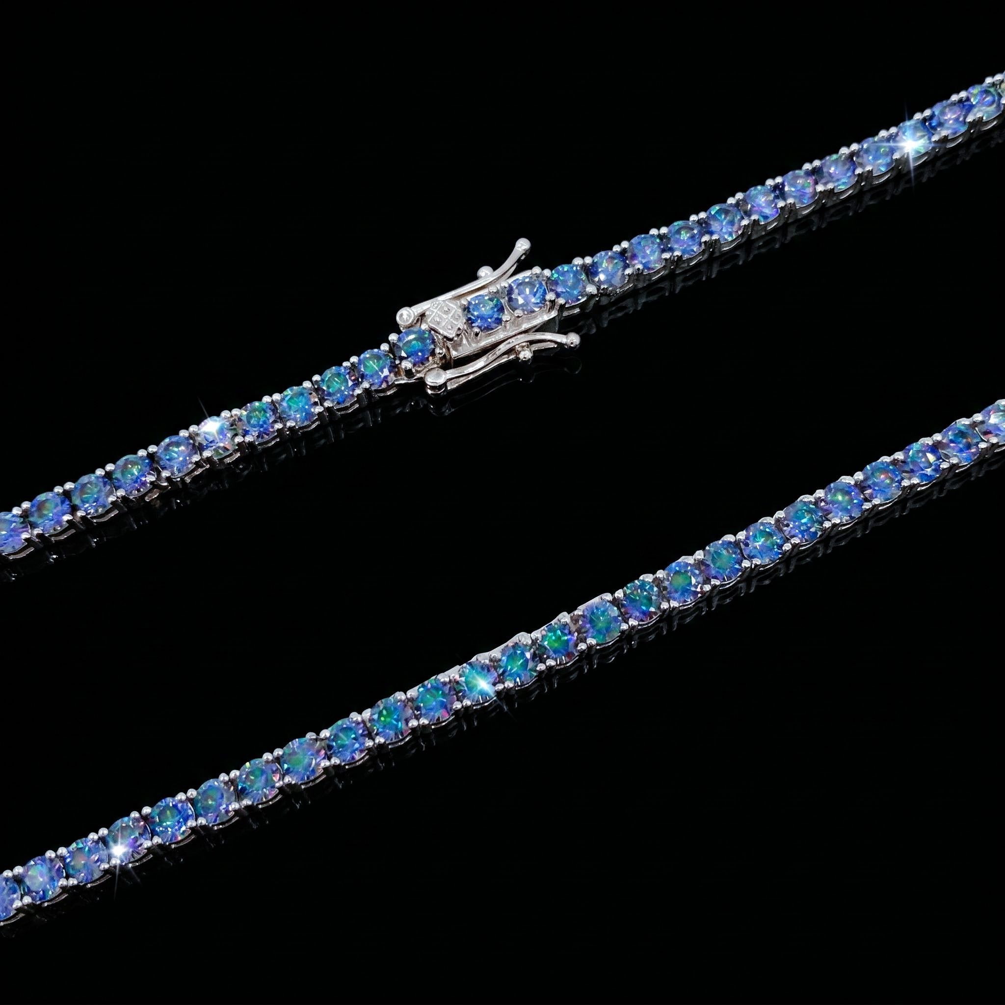 925 Silver & VVS1 Moissanite 3mm/4mm Colorful Blue Tennis Chain in White Gold 925 Silver & VVS1 Moissanite 3mm/4mm Colorful Blue Tennis Chain in White Gold