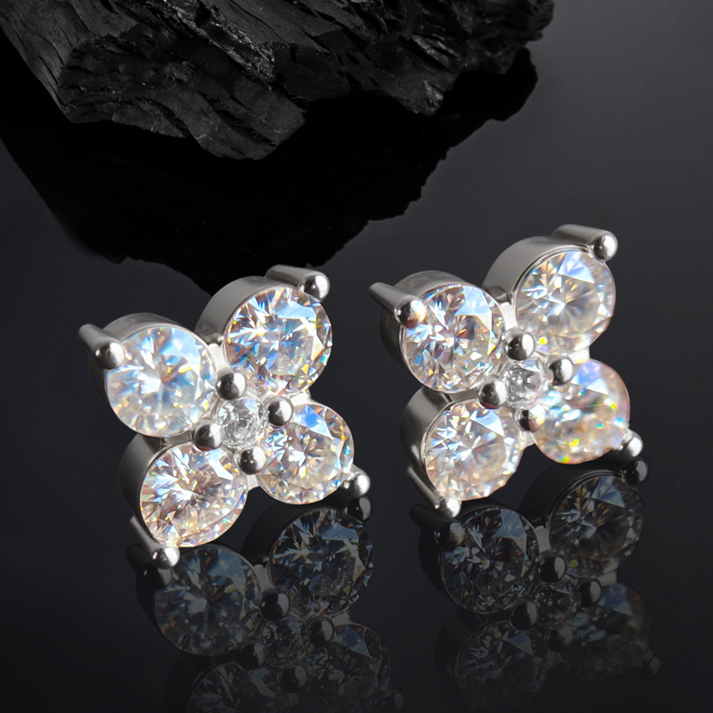 S925 & Moissanite 2.4CTW Four Leaf Clover Stud Earrings