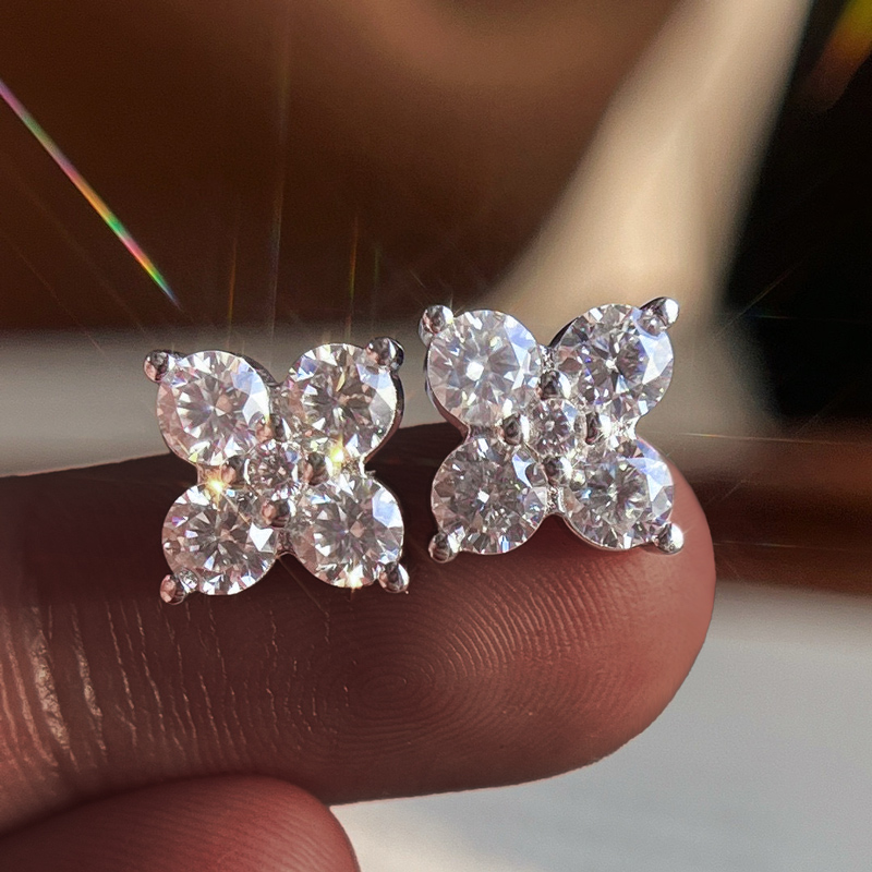 S925 & Moissanite 2.4CTW Four Leaf Clover Stud Earrings