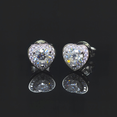 0.5Ct/1Ct Certified VVS1 Moissanite Heart Halo Earrings in S925 Silver