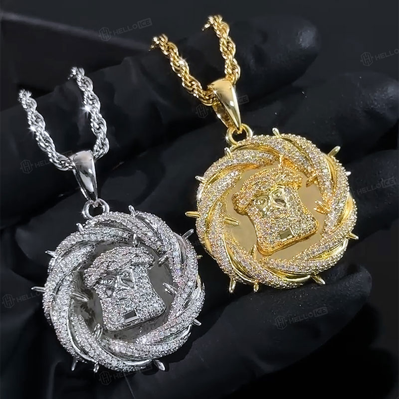 MaxBling81 Iced Black Large Jesus Head Pendant & Cuban Link Chain Set | 18-24 Inch | Hematite & CZ