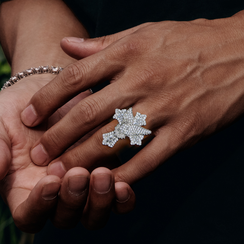 Iced Dove Cross Ring in White Gold