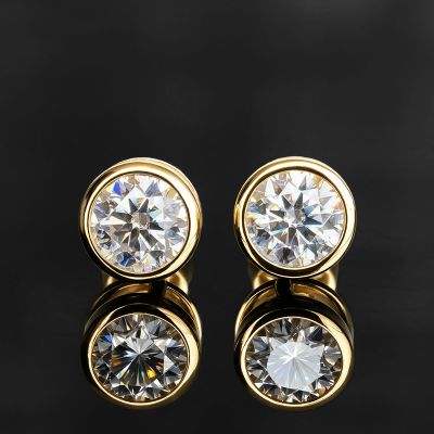 S925 & Moissanite 0.5Ct/1Ct Round Bezel Set Diamond Stud Earrings