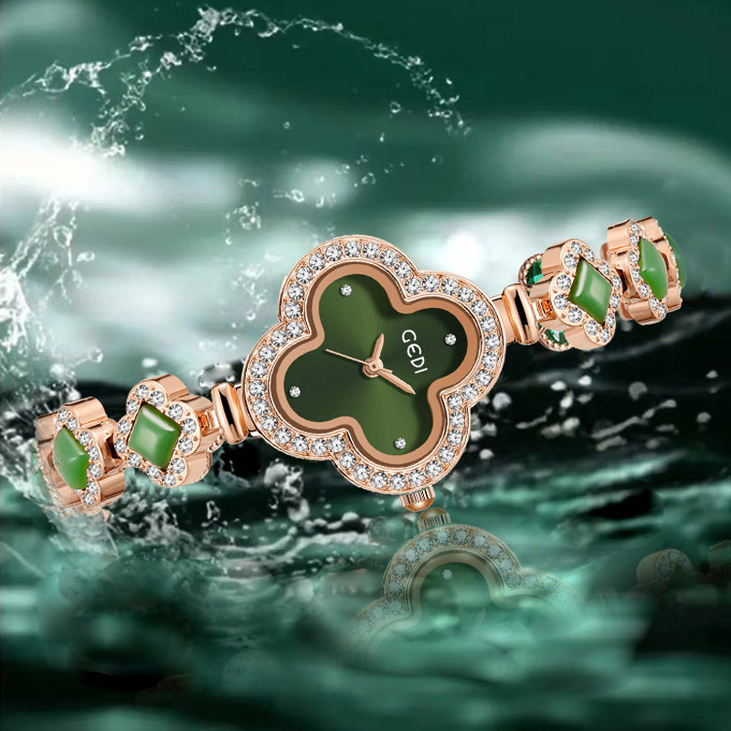 Iced Green Four Leaf Clover Women's Quartz Watch