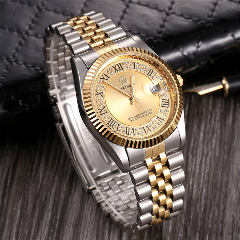 Iced Two-tone Roman Numeral Men's Quartz Watch