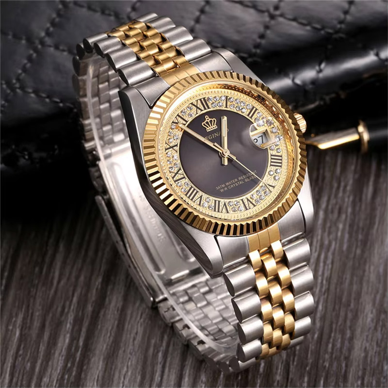 Iced Two-tone Roman Numeral Men's Quartz Watch