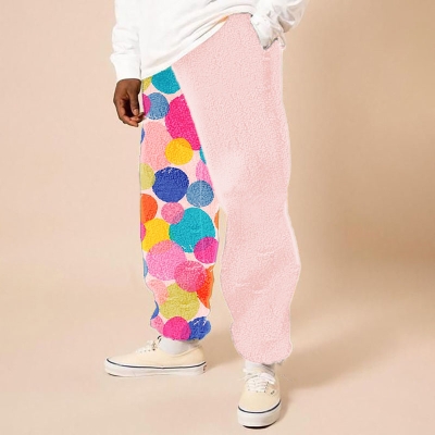 Colorful Polka Dot Printed Flannel Lounge Pants