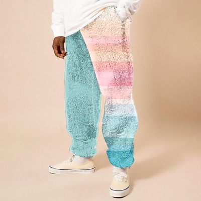 Colorblocked Striped Print Flannel Lounge Pants