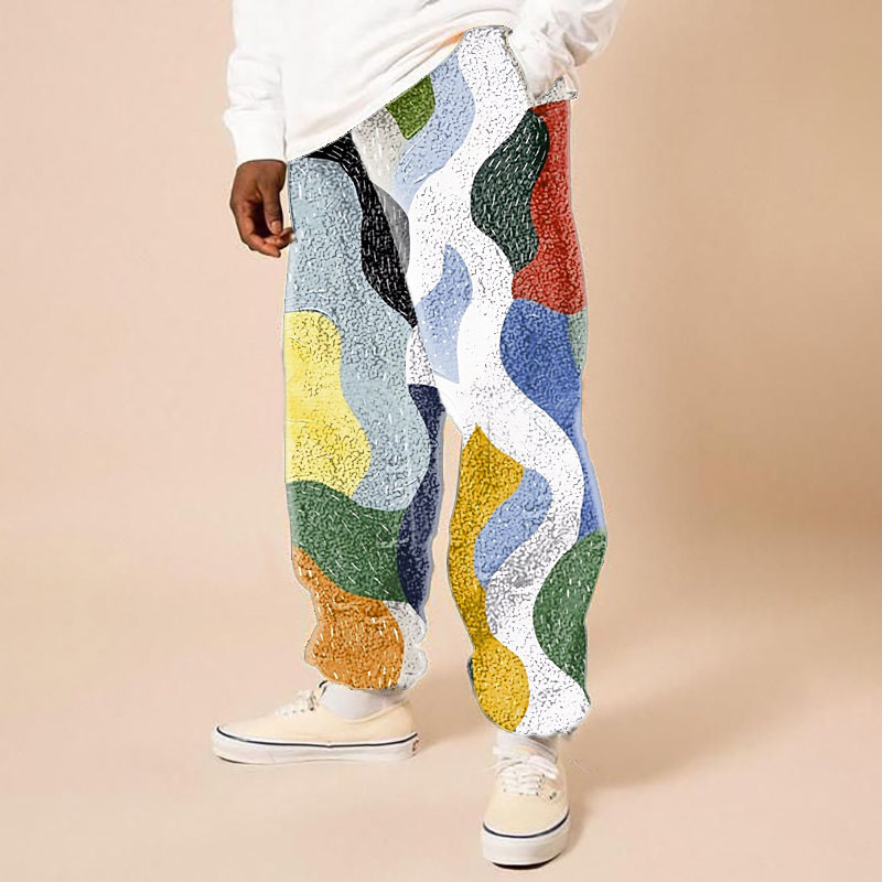 Striped Colorblock Graffiti Flannel Lounge Pants