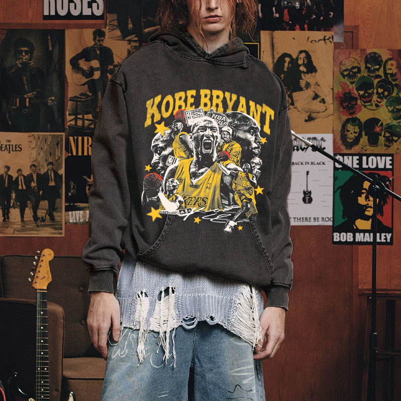 Vintage Basketball Star Illustration Washed Hoodie