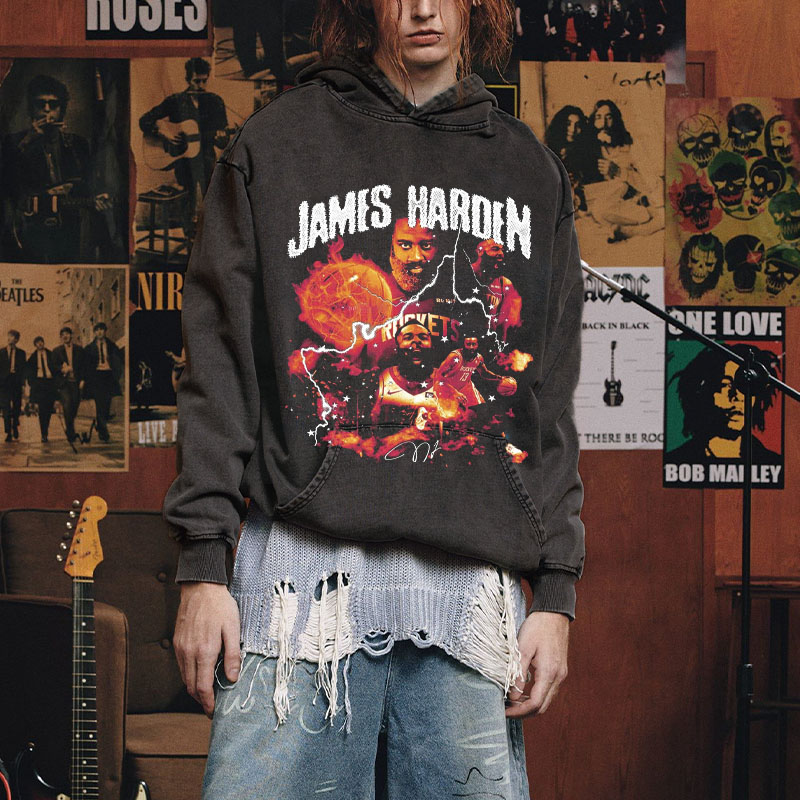 Vintage Basketball Star Illustration Washed Hoodie