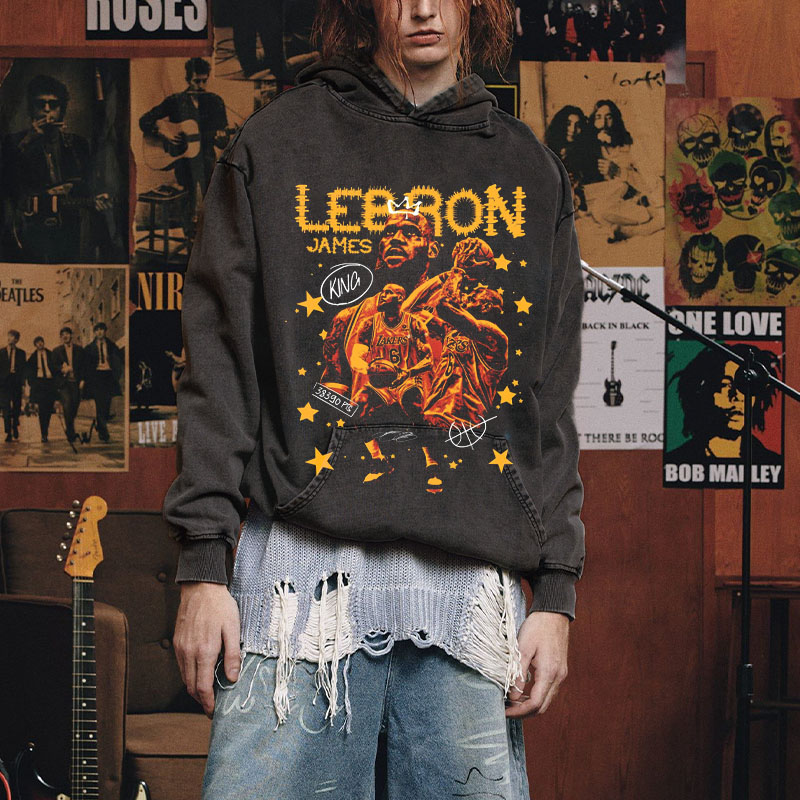 Vintage Basketball Star Illustration Washed Hoodie