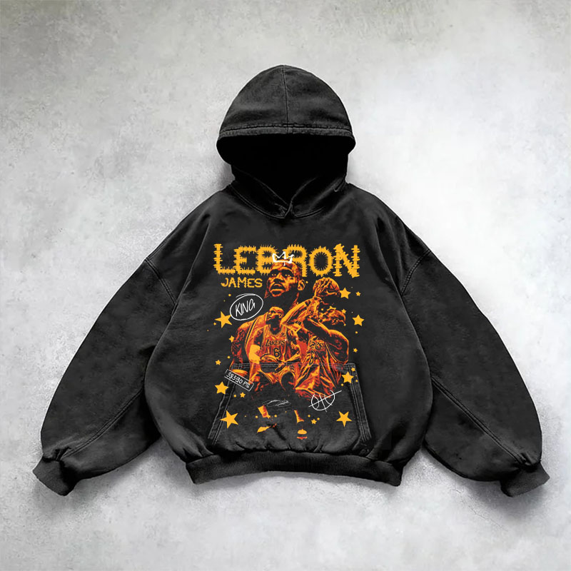 Vintage Basketball Star Illustration Washed Hoodie