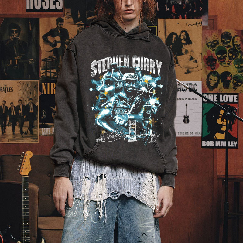 Vintage Basketball Star Illustration Washed Hoodie