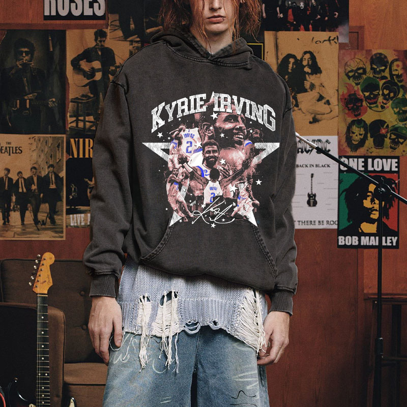 Vintage Basketball Star Illustration Washed Hoodie