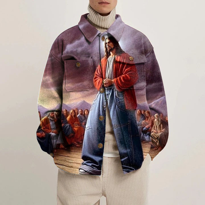 Spoof Religious Print Shirt Jacket