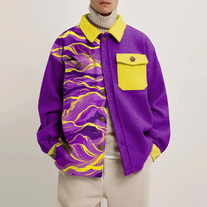 Colorblocked Wave Shirt Jacket