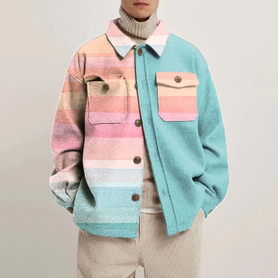 Striped Colorblock Shirt Jacket