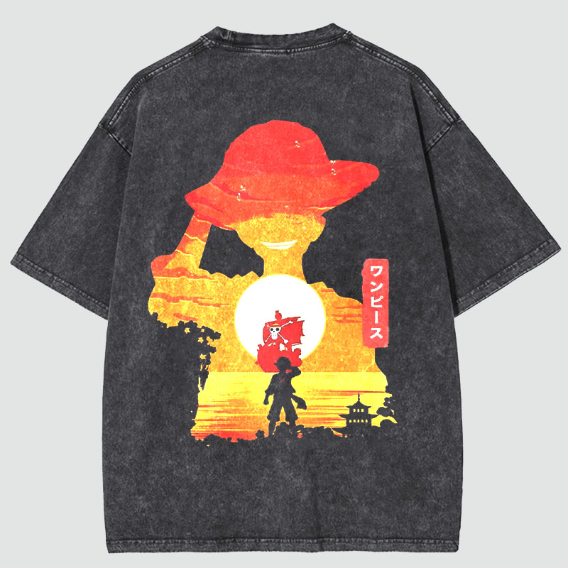 Anime Illustration Washed Cotton T-shirt