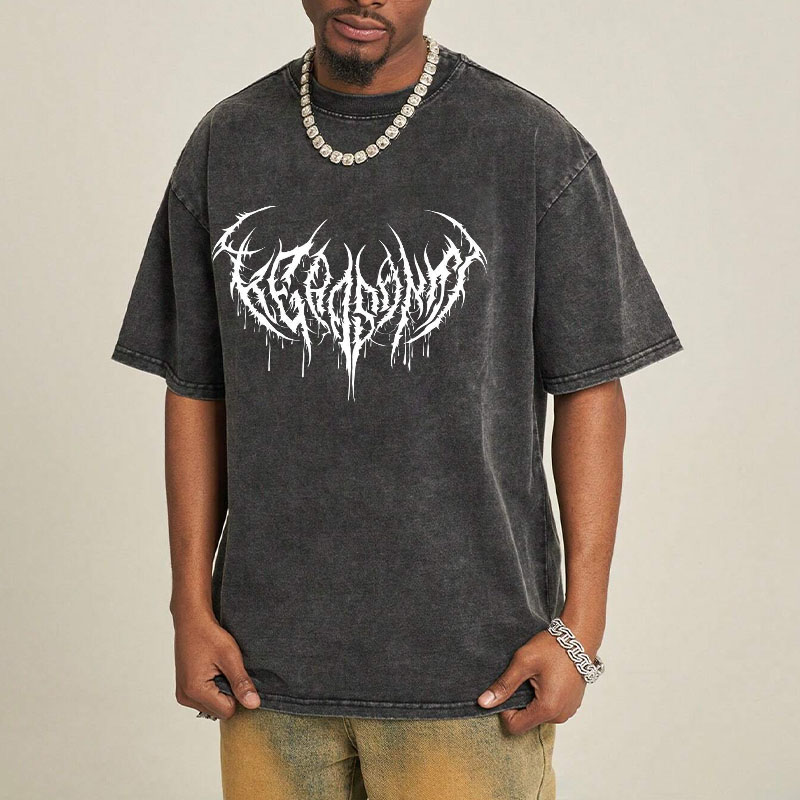 Gothic Print Washed Cotton T-Shirt