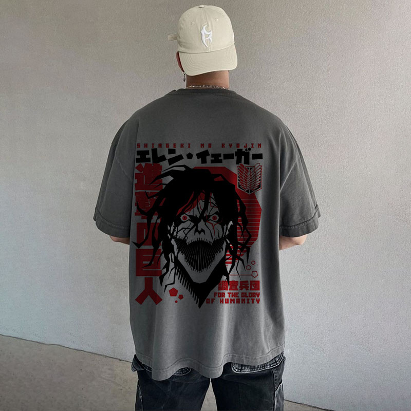 Anime Print Washed Cotton T-Shirt