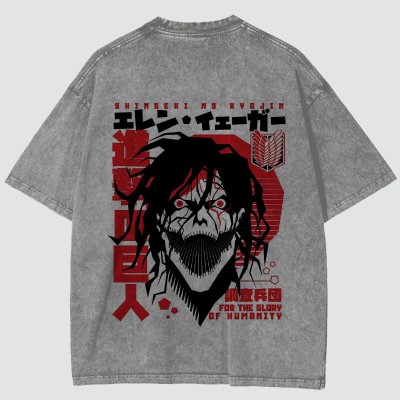 Anime Print Washed Cotton T-Shirt