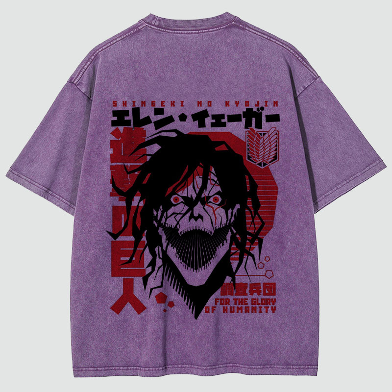 Anime Print Washed Cotton T-Shirt