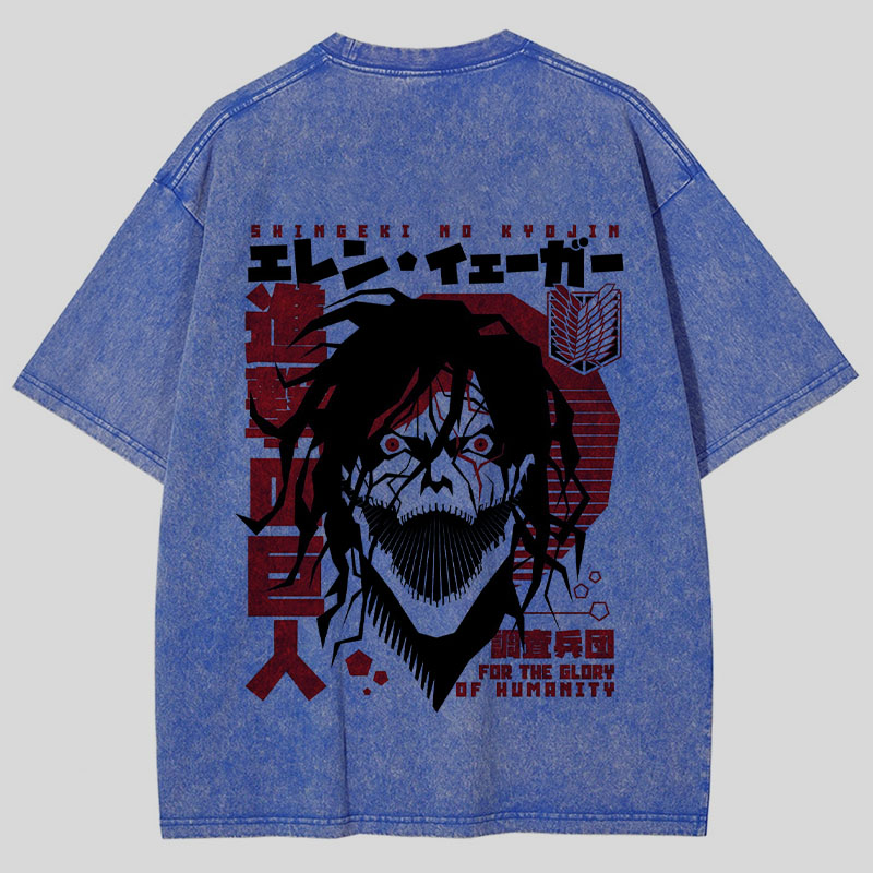 Anime Print Washed Cotton T-Shirt