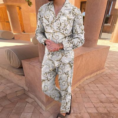 Baroque Floral Print Cotton and Linen Shirt Set