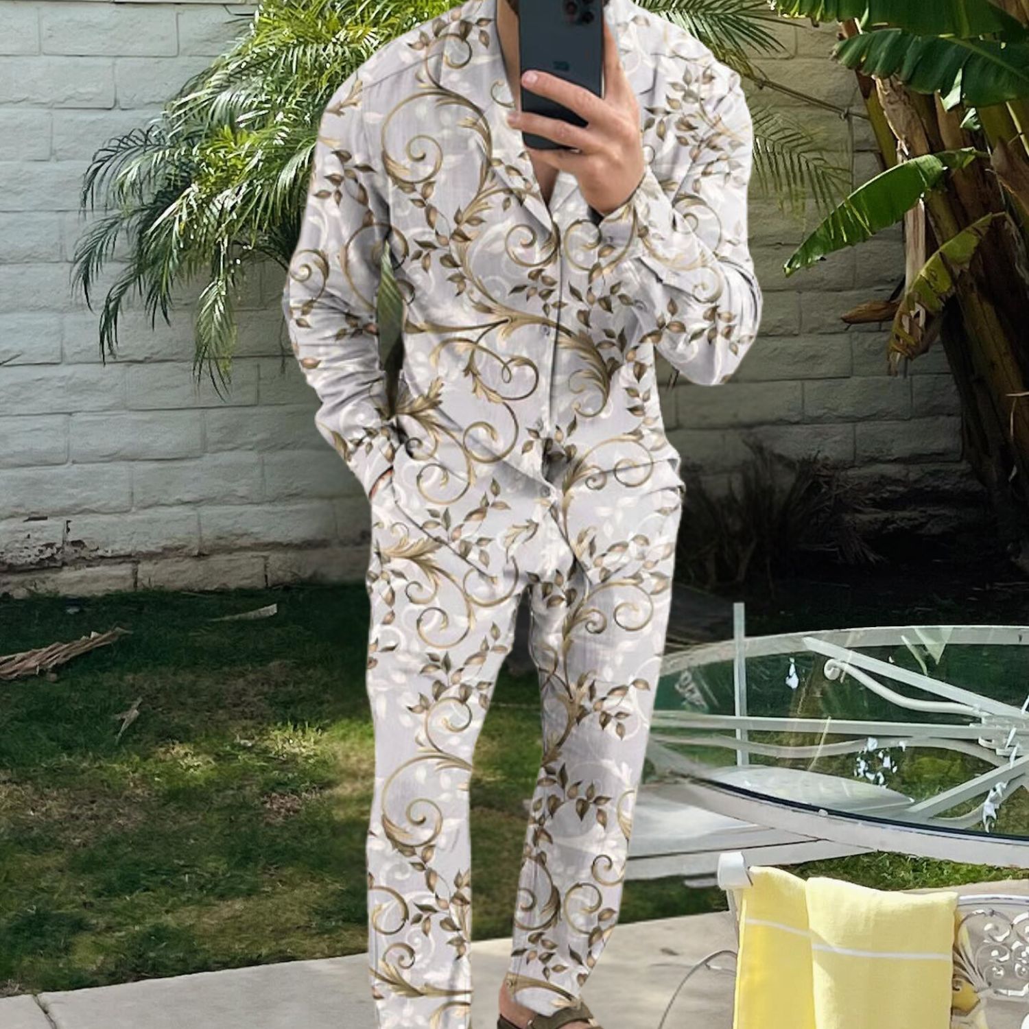 Baroque Floral Print Cotton and Linen Shirt Set