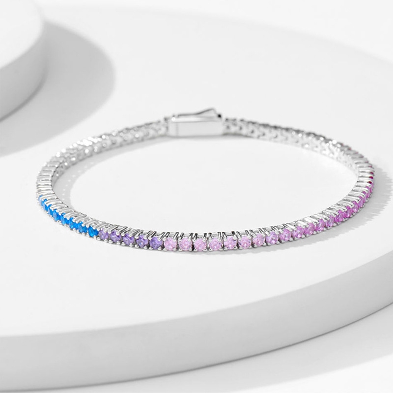 S925 Silver Colorful Gradient Tennis Bracelet