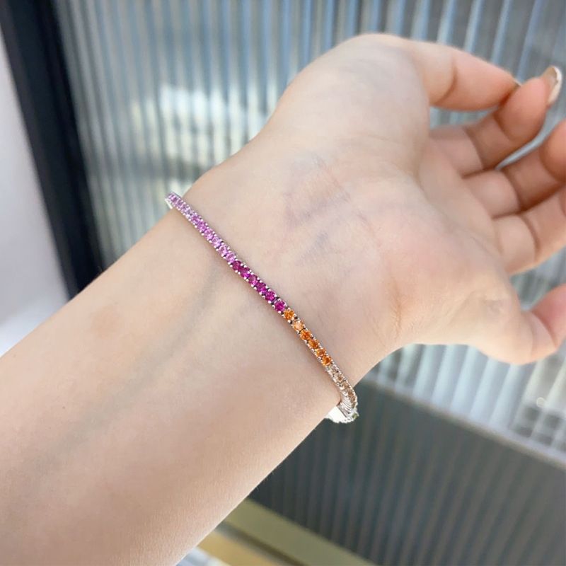 S925 Silver Colorful Gradient Tennis Bracelet