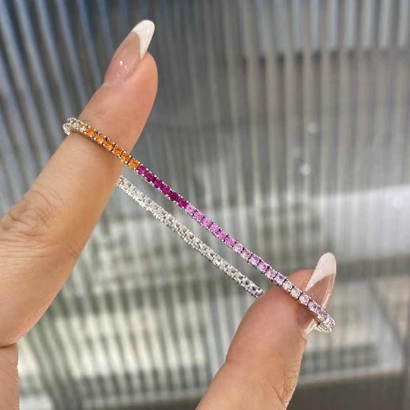 S925 Silver Colorful Gradient Tennis Bracelet