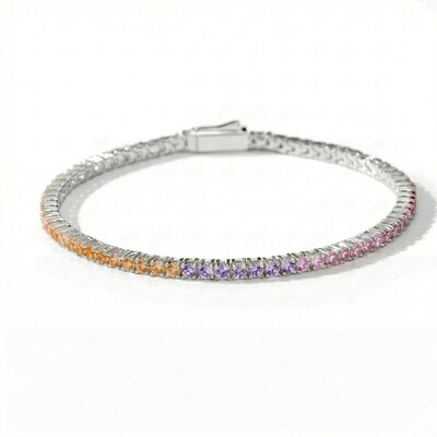 S925 Silver Colorful Gradient Tennis Bracelet