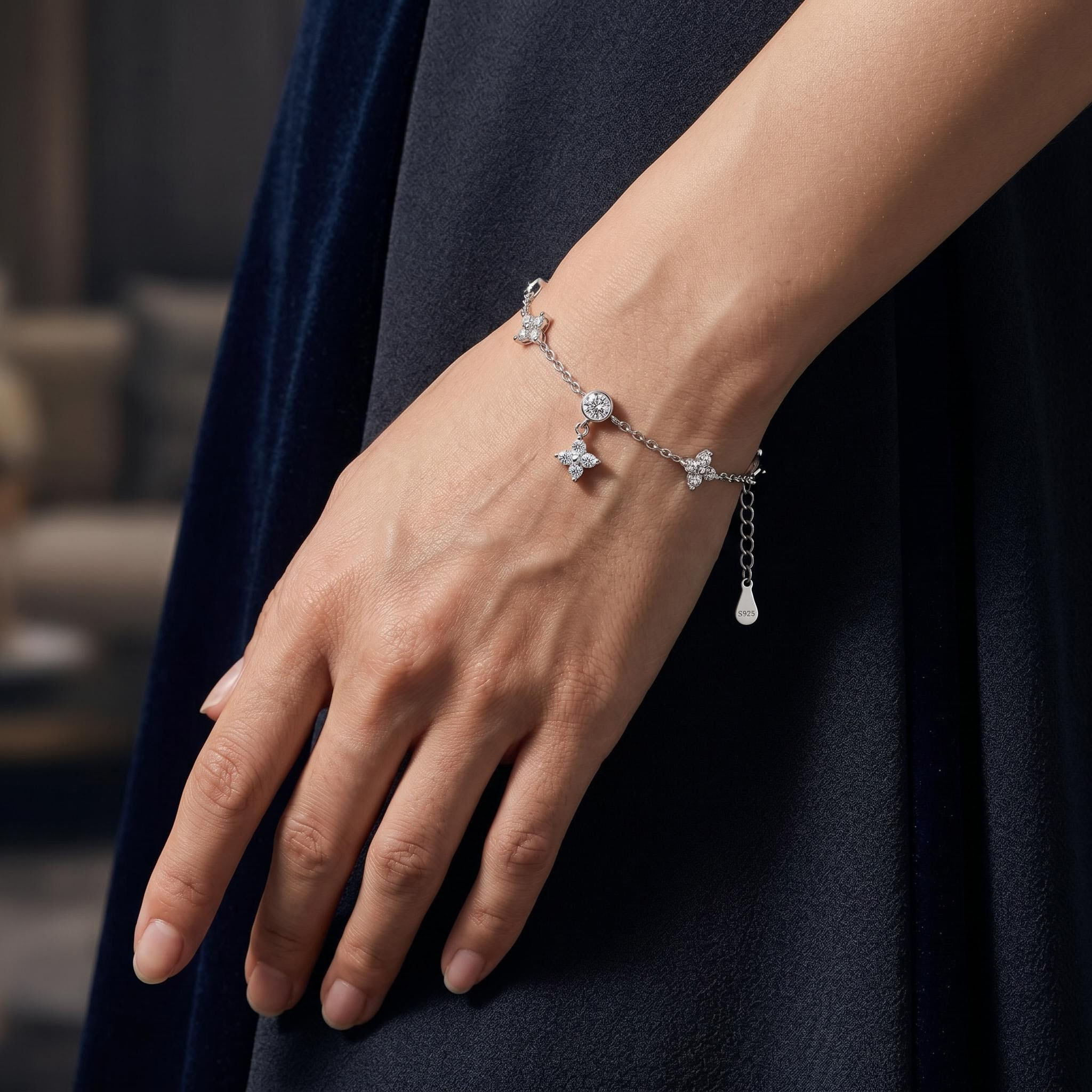 VVS Moissanite S925 Silver Four-leaf Clover Bracelet