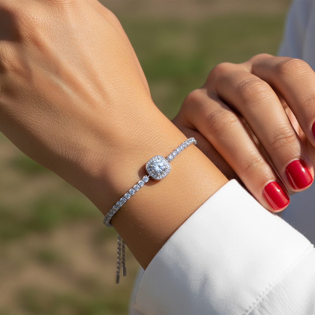 Colorful Round Cut VVS Moissanite S925 Silver Bracelet