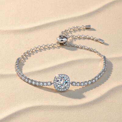 Colorful Round Cut VVS Moissanite S925 Silver Bracelet