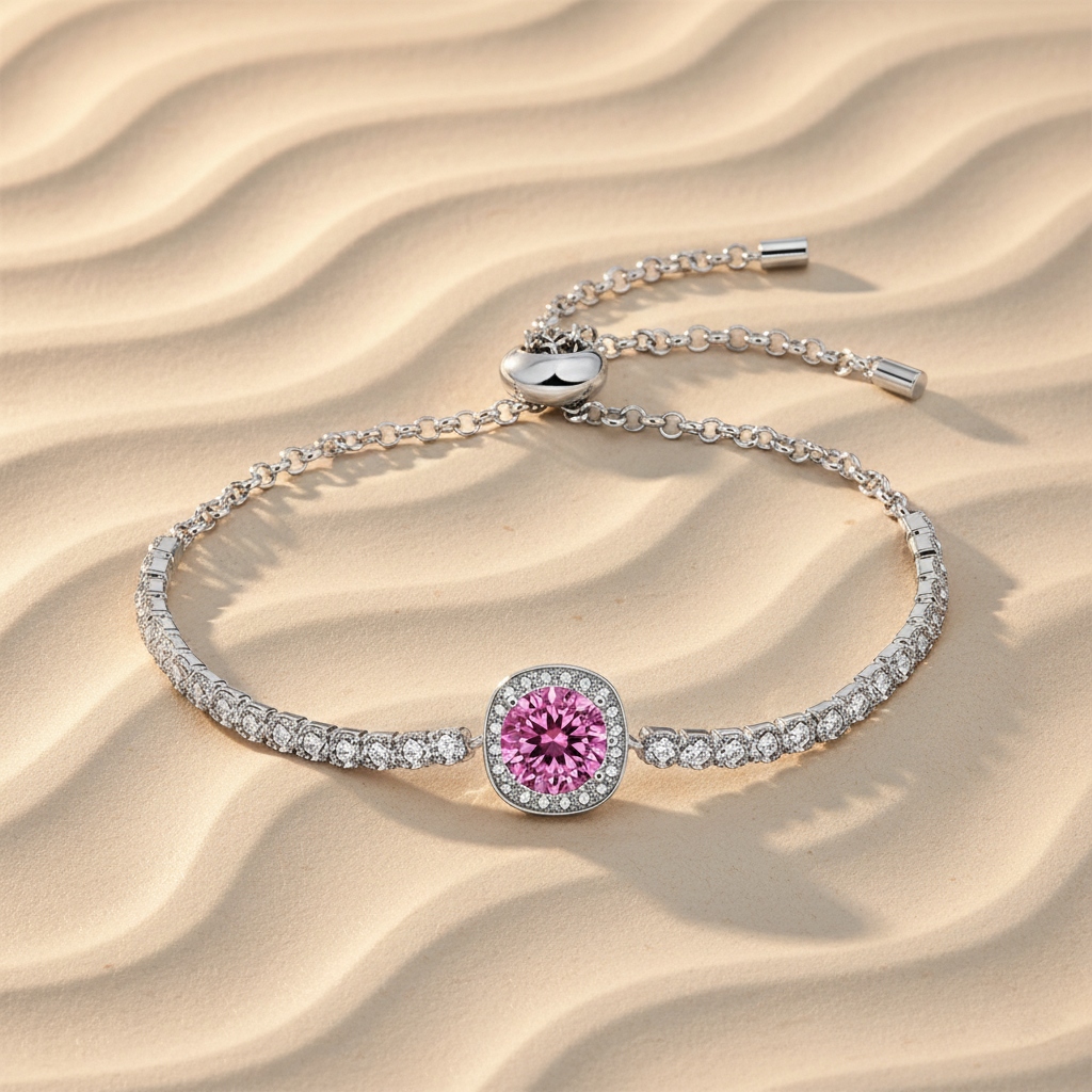 Colorful Round Cut VVS Moissanite S925 Silver Bracelet