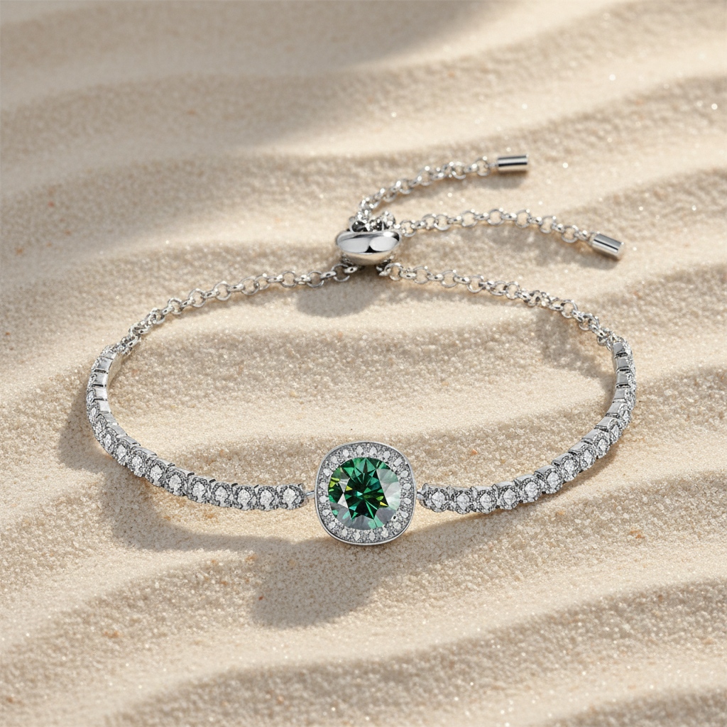 Colorful Round Cut VVS Moissanite S925 Silver Bracelet