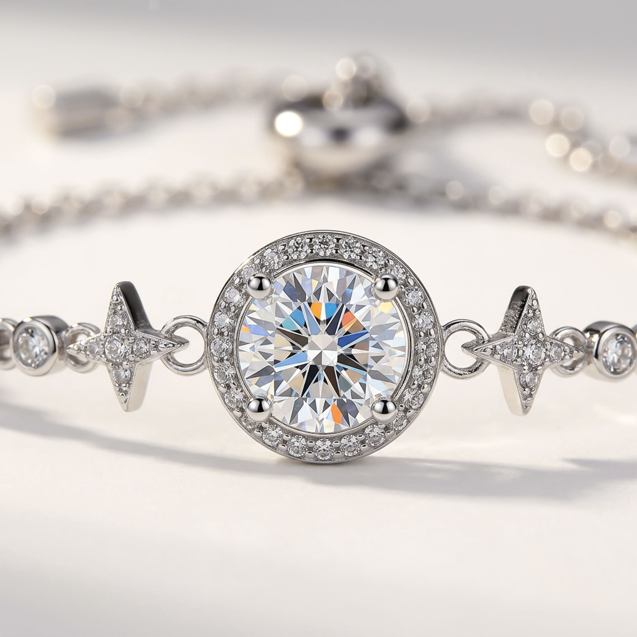 Colorful Round Cut VVS Moissanite S925 Silver Gypsophila Bracelet Colorful Round Cut VVS Moissanite S925 Silver Gypsophila Bracelet