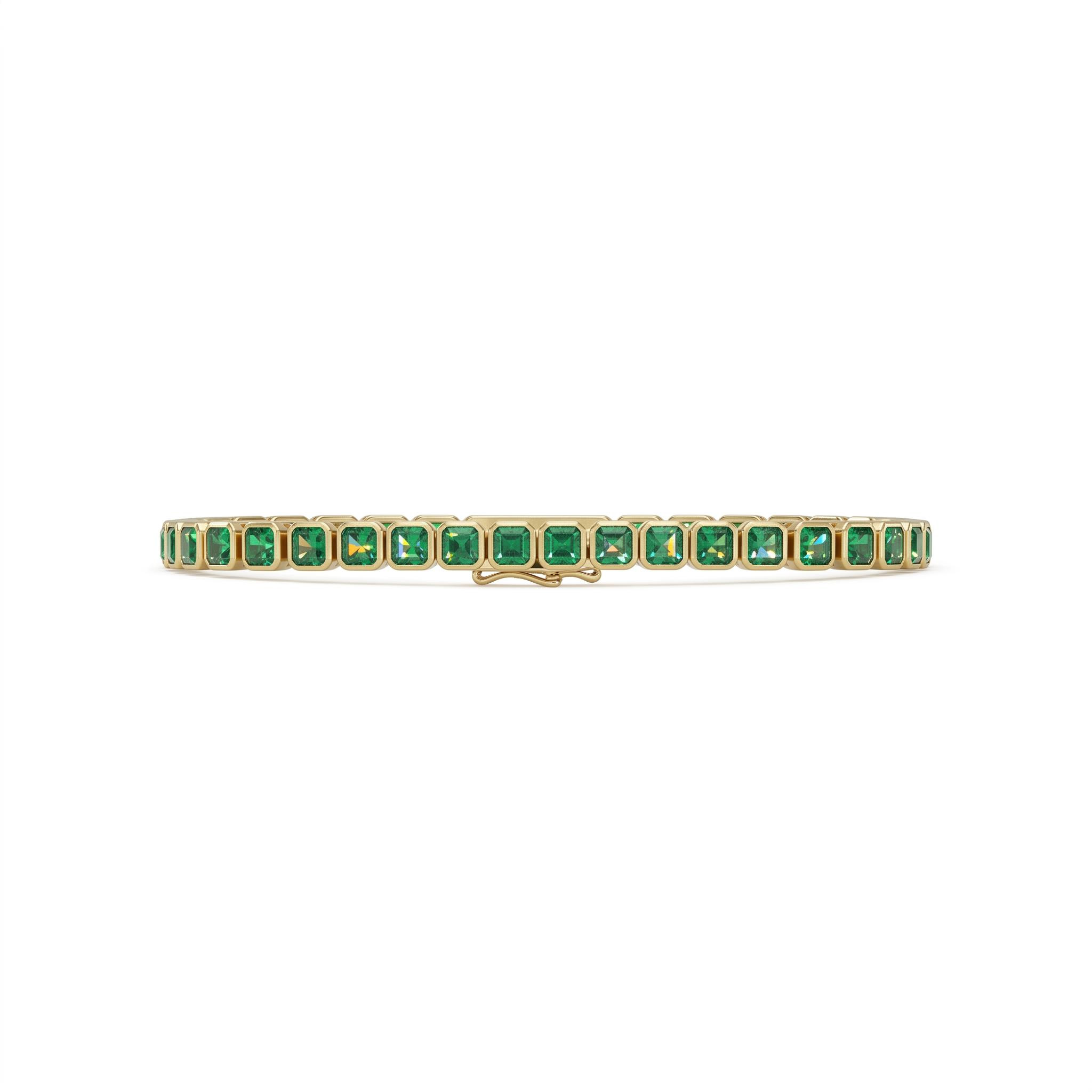 S925 Silver Emerald Tennis Bracelet in Yellow Gold