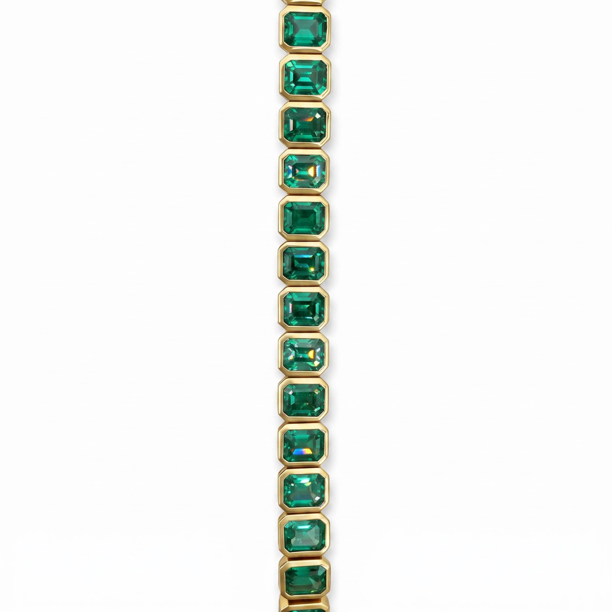 S925 Silver Emerald Tennis Bracelet in Yellow Gold