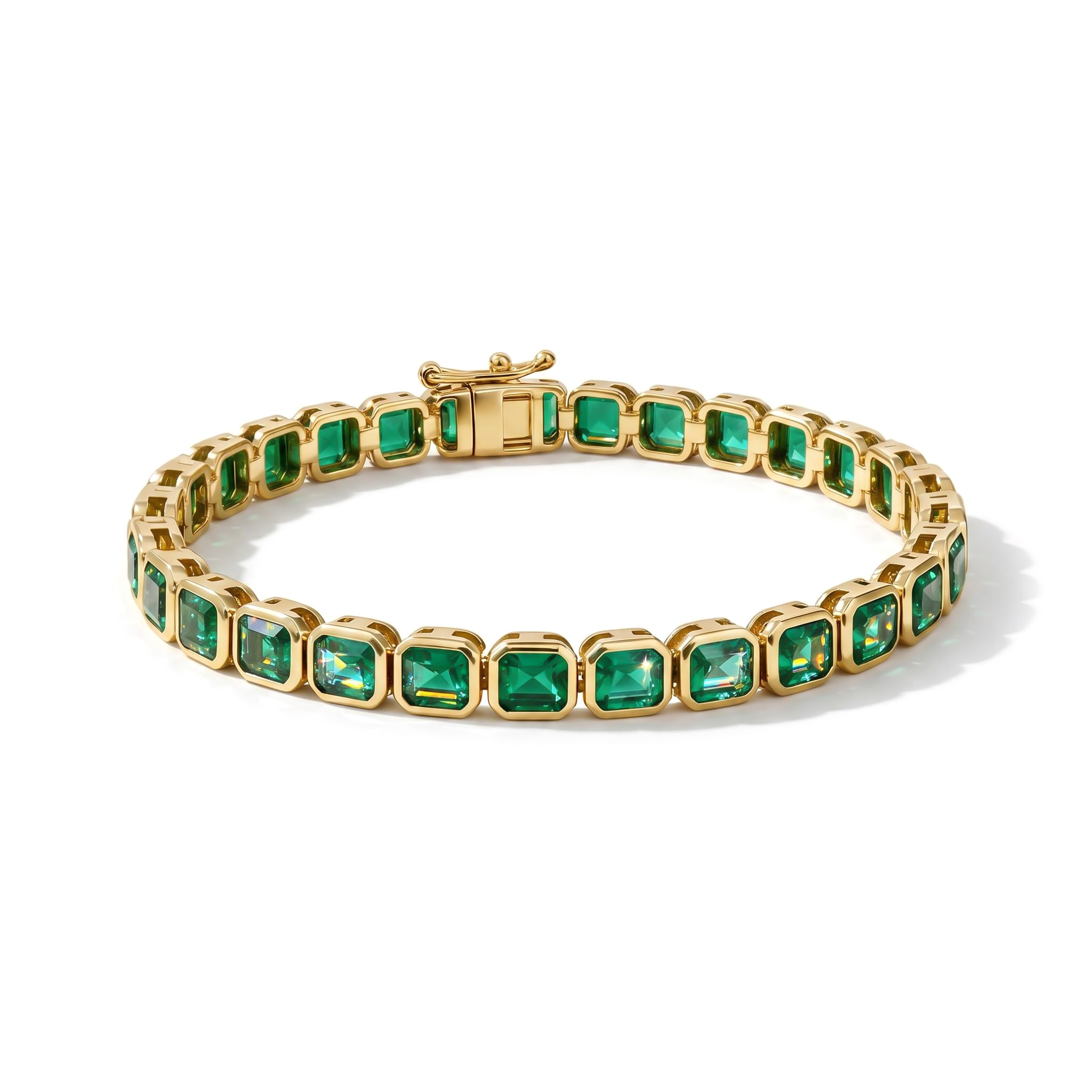 S925 Silver Emerald Tennis Bracelet in Yellow Gold S925 Silver Emerald Tennis Bracelet in Yellow Gold