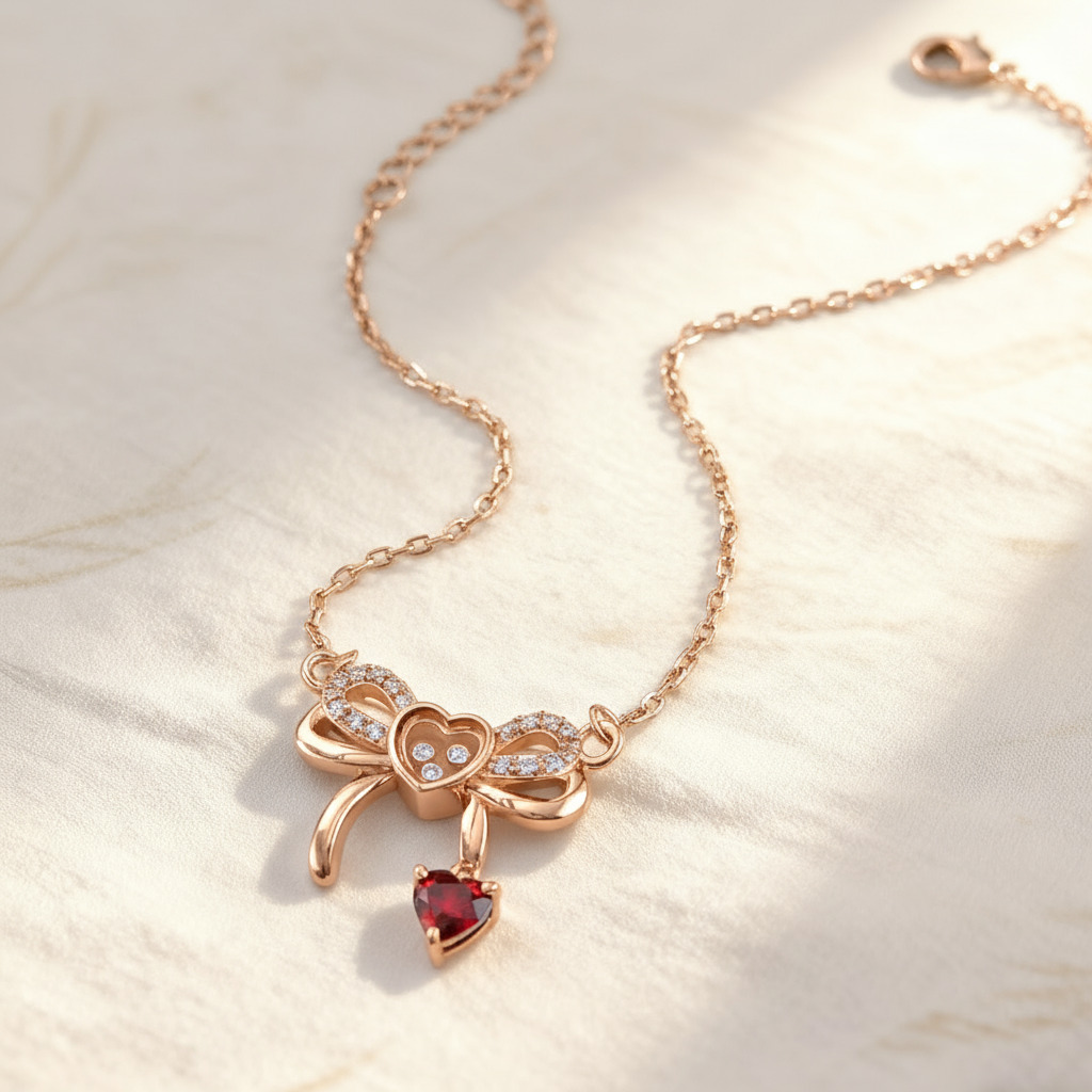 Customized Heart-Shaped Birthstone Floating Diamonds Bow Bracelet Customized Heart-Shaped Birthstone Floating Diamonds Bow Bracelet