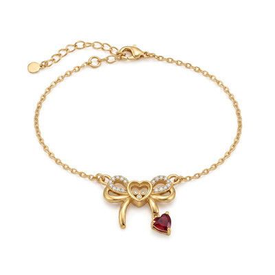 Customized Heart-Shaped Birthstone Floating Diamonds Bow Bracelet