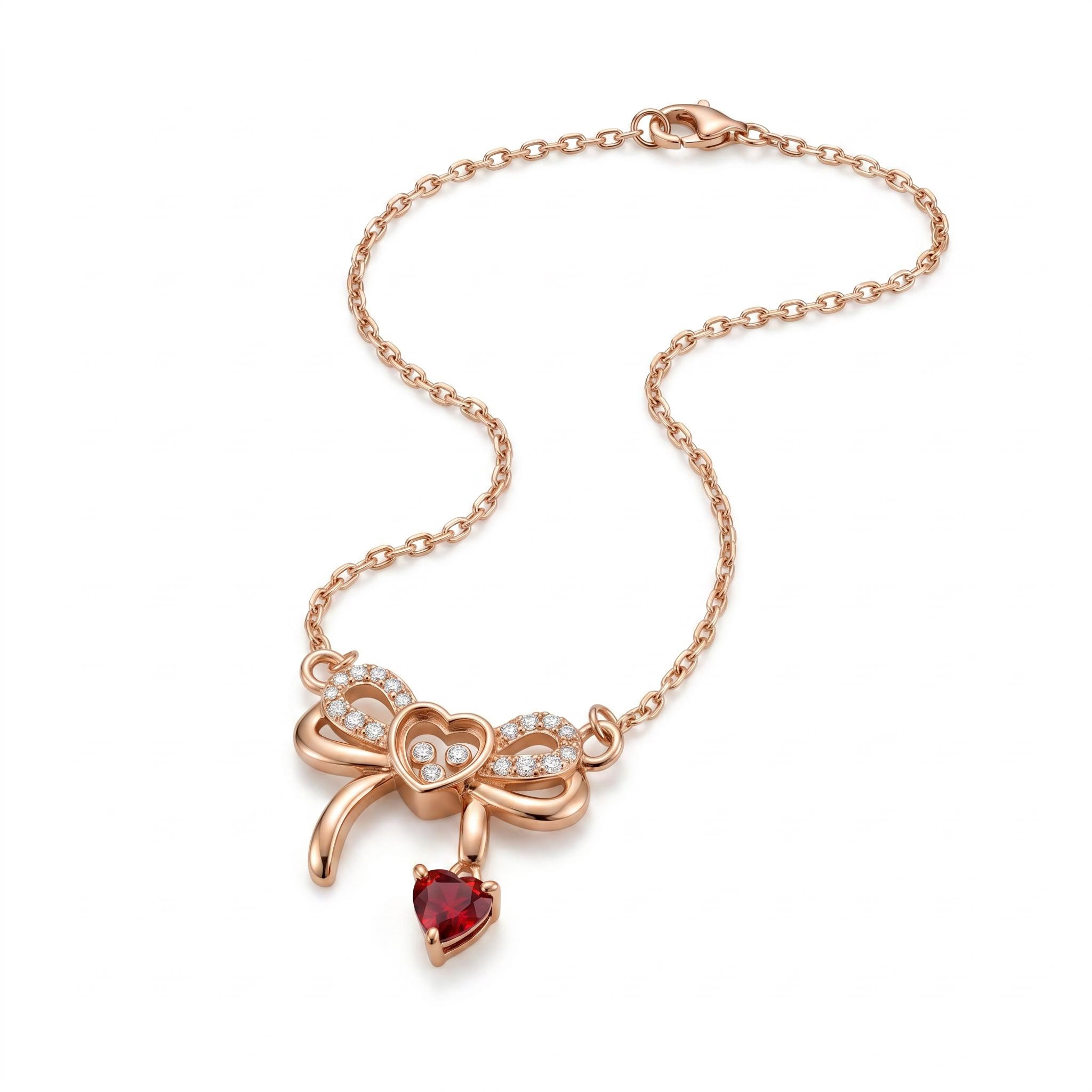 Customized Heart-Shaped Birthstone Floating Diamonds Bow Bracelet