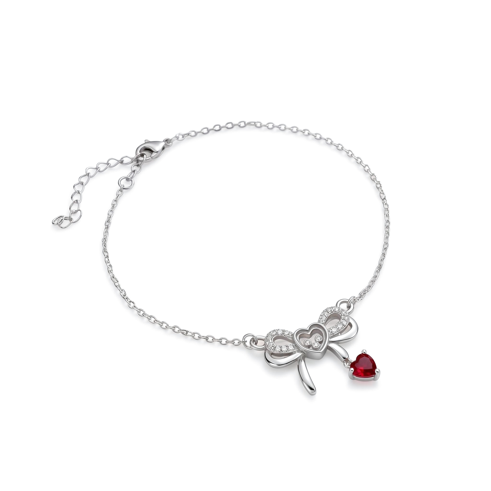 Customized Heart-Shaped Birthstone Floating Diamonds Bow Bracelet