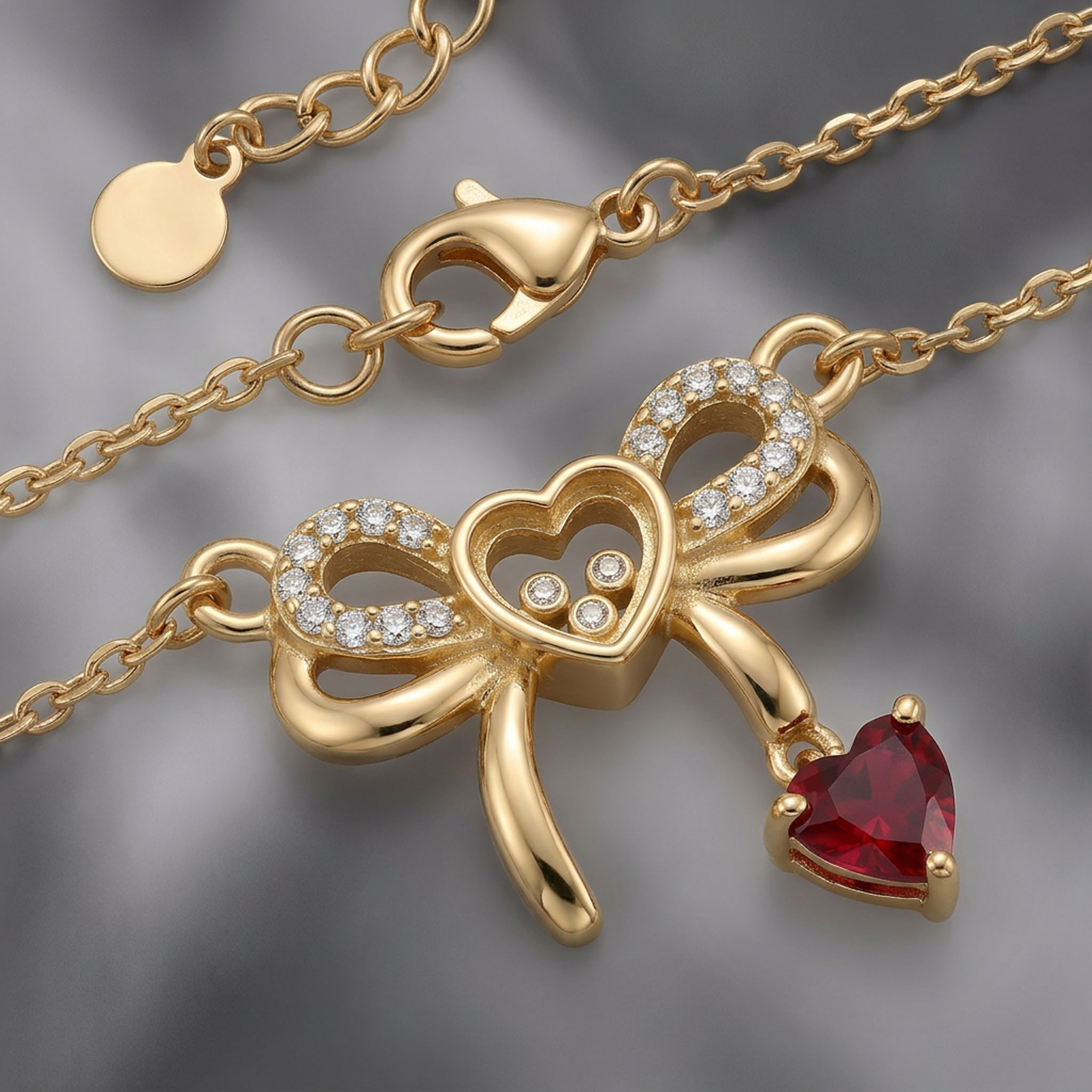 Customized Heart-Shaped Birthstone Floating Diamonds Bow Bracelet