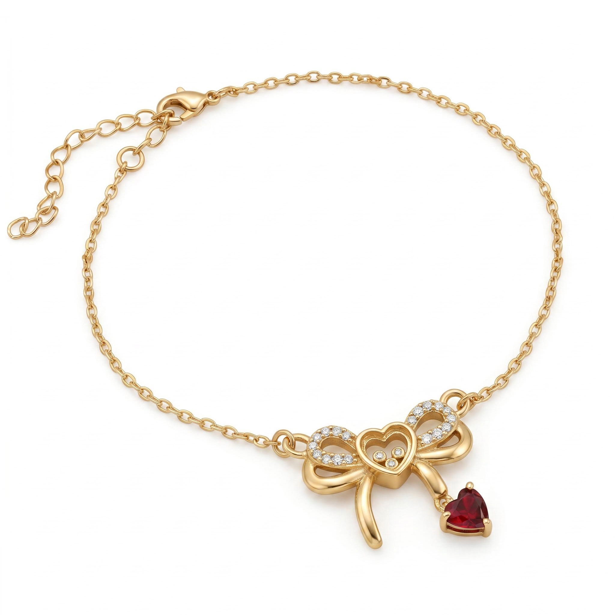 Customized Heart-Shaped Birthstone Floating Diamonds Bow Bracelet