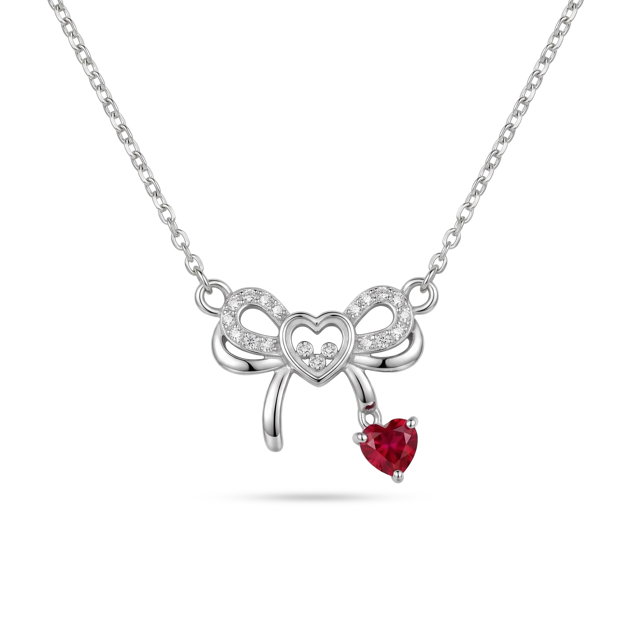 Customized Heart-Shaped Birthstone Floating Diamonds Bow Bracelet